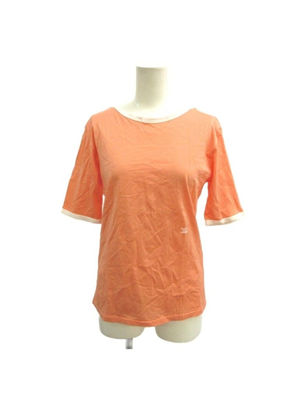 Celine Macadam Embroidery T-Shirt Top Round Neck Short Sleeve Orange 38